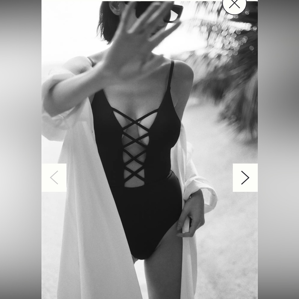 Anthropologie Teal Crisscross One-Piece Swimsuit Medium EUC